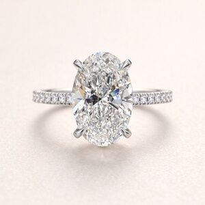5 Carat Oval Cut Diamond Pave Engagement Ring in White Gold color